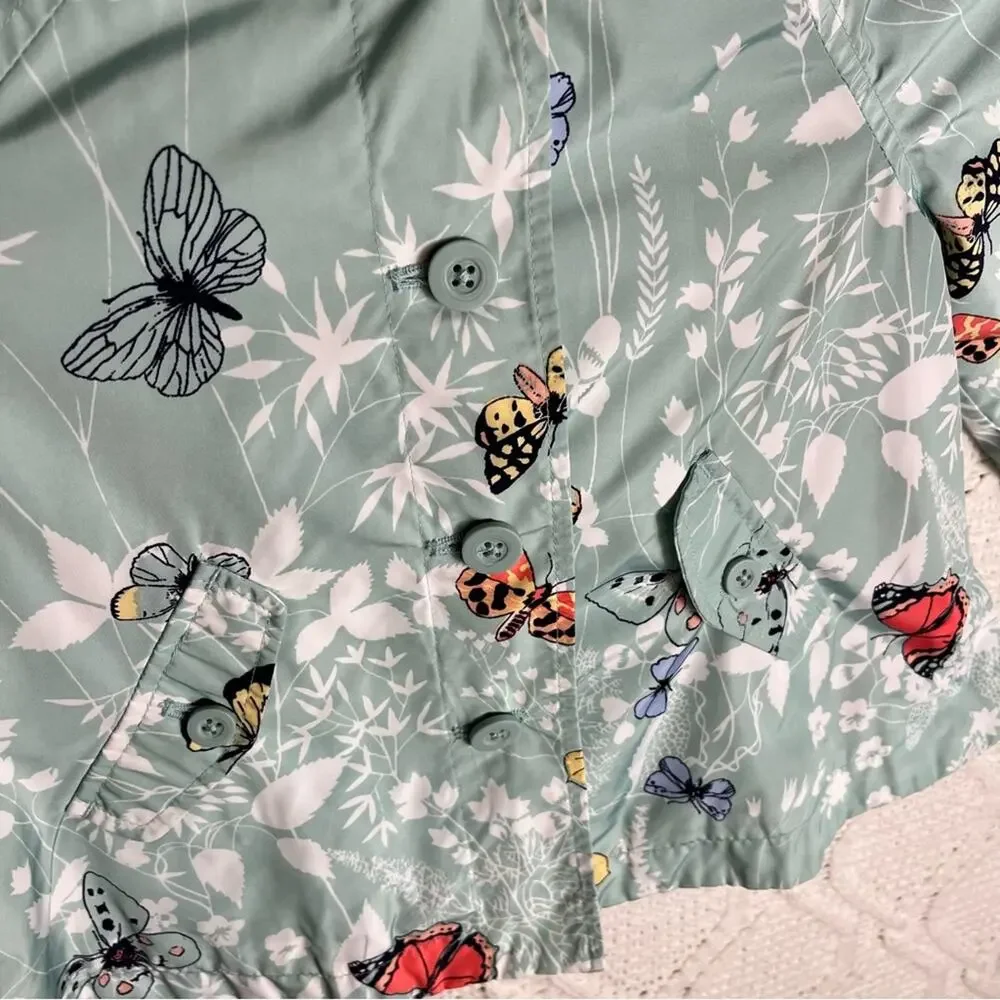 BABY GAP | Girl's Jacket Butterfly Print Raincoat With Hood Mint Green 24 Months